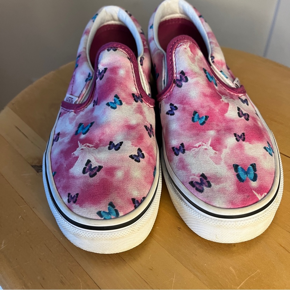 Vans Pink Butterfly Slip-On Shoes kids Sz 3